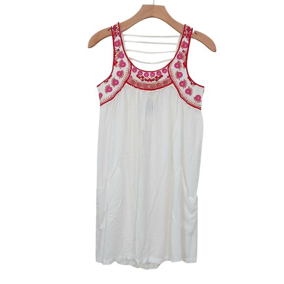 For Cynthia Dresses & Skirts - For Cynthia Beachwear Mini Dress Womens XS White Embroidered Bohemian Artsy